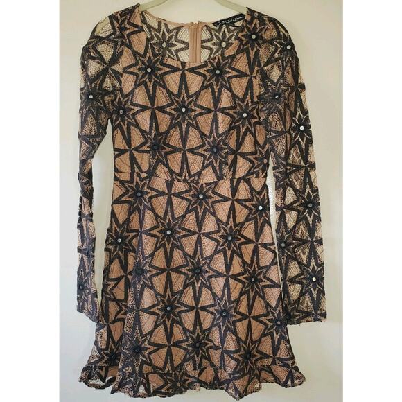 For Love & Lemons Womens Stars Lace Mini Dress Black Latte XS Back Zip NWT - Picture 1 of 9